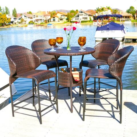 5pc Brown Contemporary Outdoor Patio Bistro Bar Set Ice Pail 42.75"