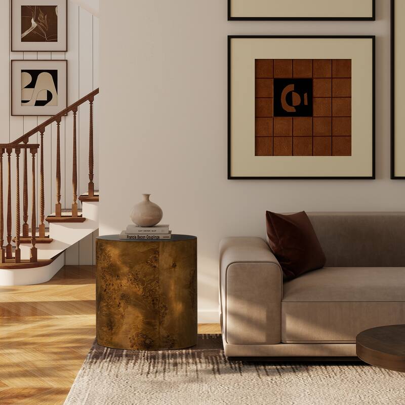 Nebula 20" Burl Wood Accent Oval Pillar Side Table