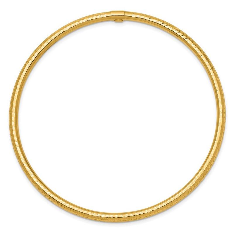 Curata 14k Yellow Gold 8" 3mm Diamond-Cut Slip on Stackable Bangle Bracelet
