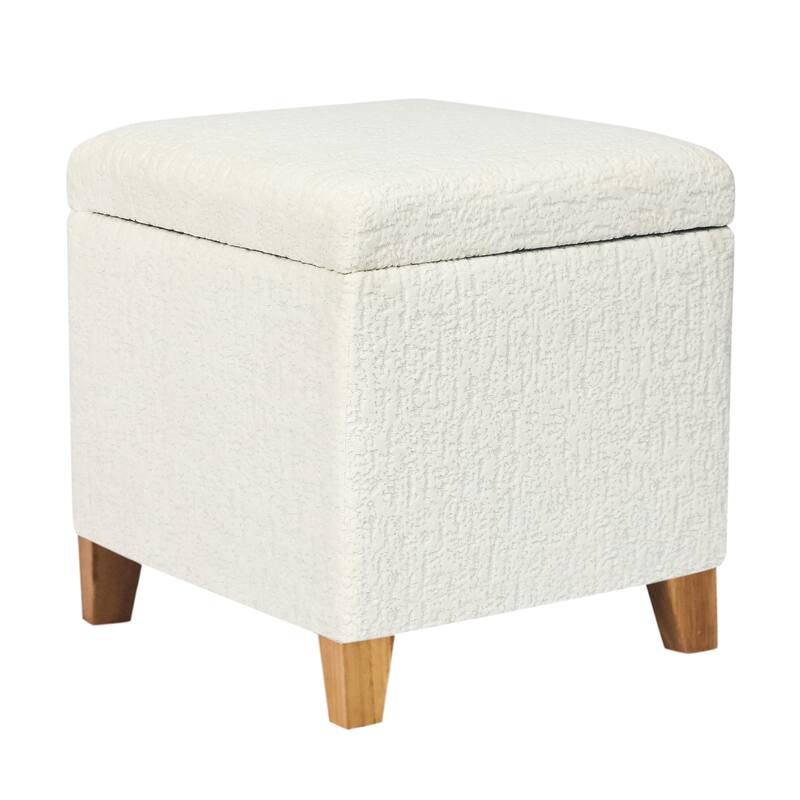Adeco Storage Ottoman Fabric Bench, Rectangular Linen Foot Rest Stool