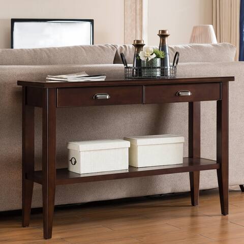 Leick Home 10533 Laurent Two Drawer Sofa Table with Shelf, Chocolate Cherry