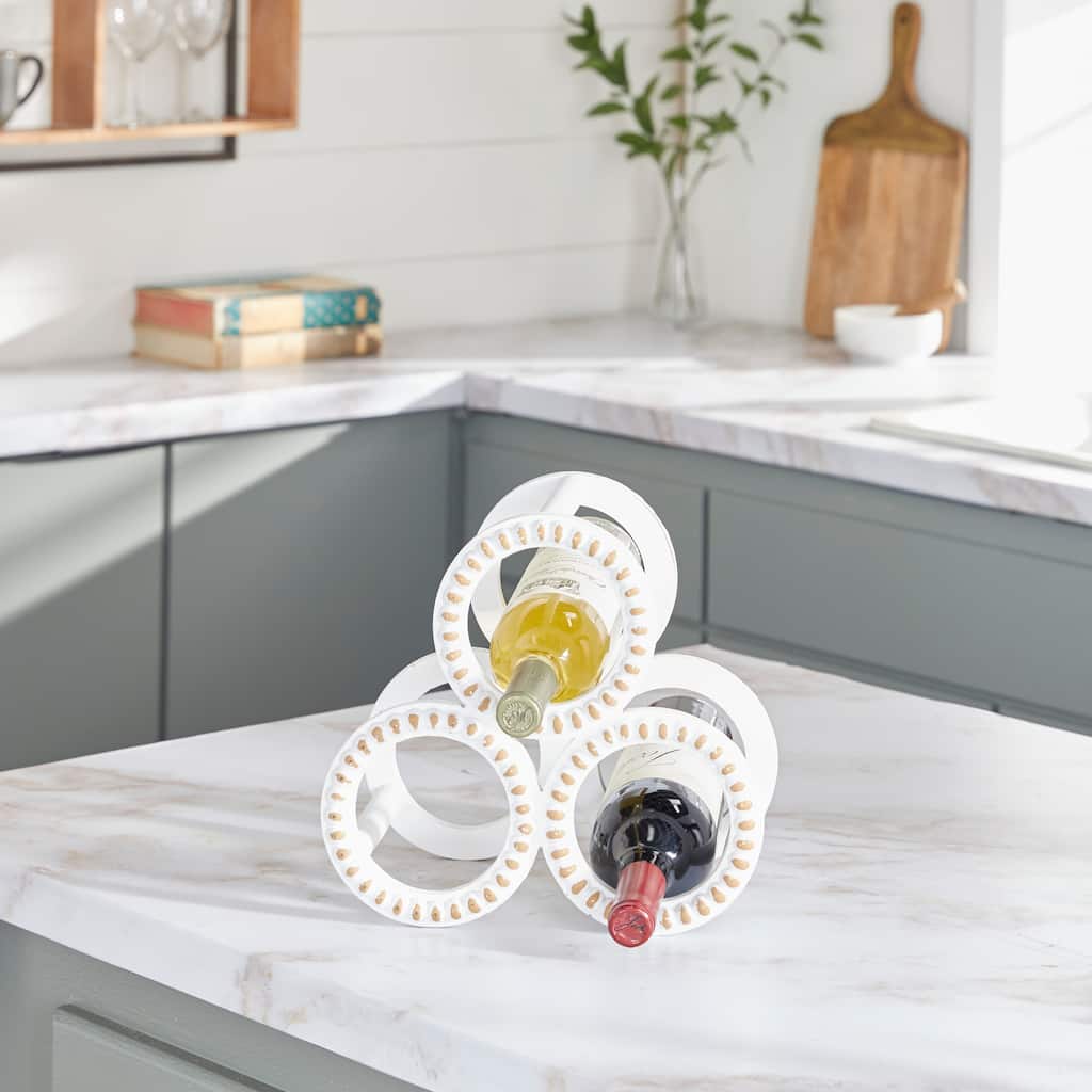 White Wood Beaded Wine Rack