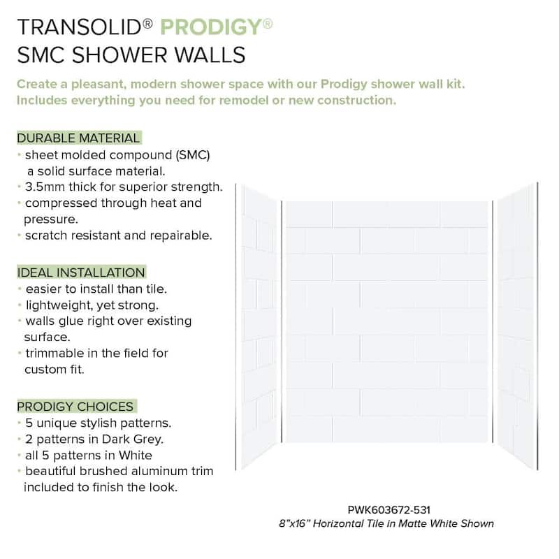Transolid PWK603672 Prodigy 72" H x 60" W x 36" D Three Panel Shower