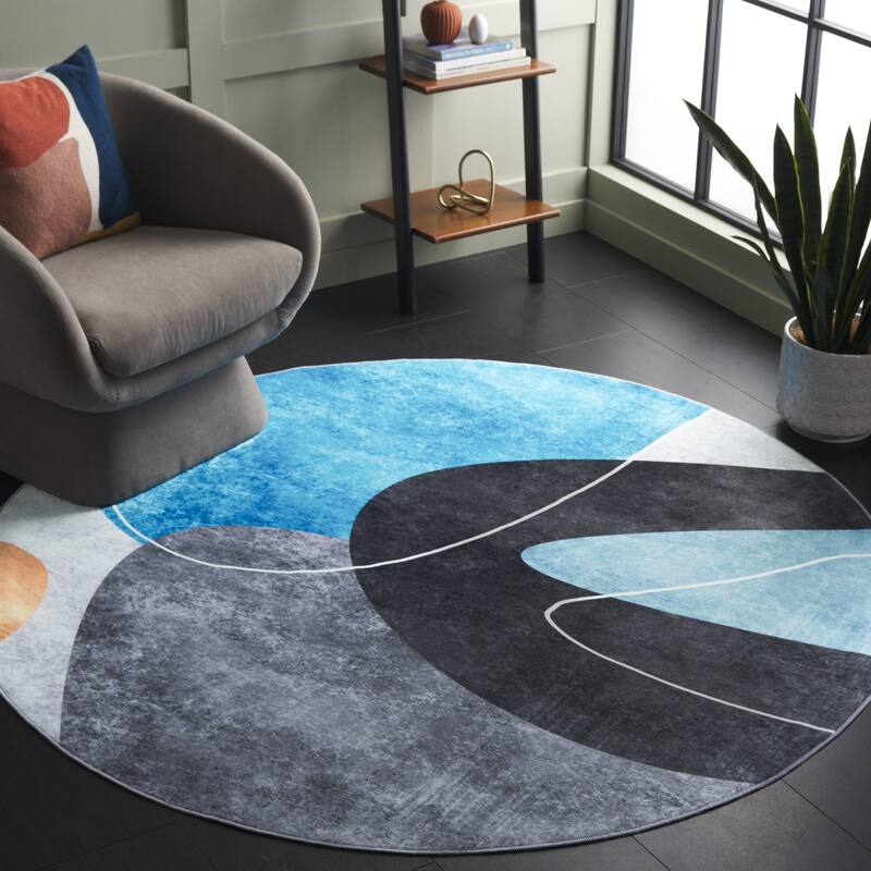 SAFAVIEH Santa Monica Sivine Modern & Contemporary Rug - 6' Round - Dark Grey/Turquoise