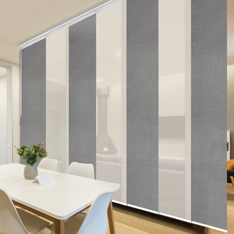 InStyleDesign 7-Panel Single Rail Panel Track Extendable 110"-153"W x 94"H, Panel width 23.5", Iron, White Sieve.