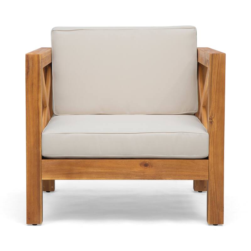 Juna Outdoor Club Chair, Beige Water-Resistant Fabric, Teak Brown Wood