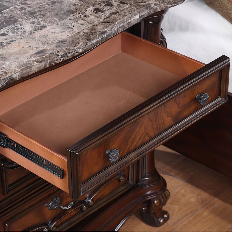 Furniture of America Eugene Traditional Solid Wood 3-Drawer Nightstand with Stone Top