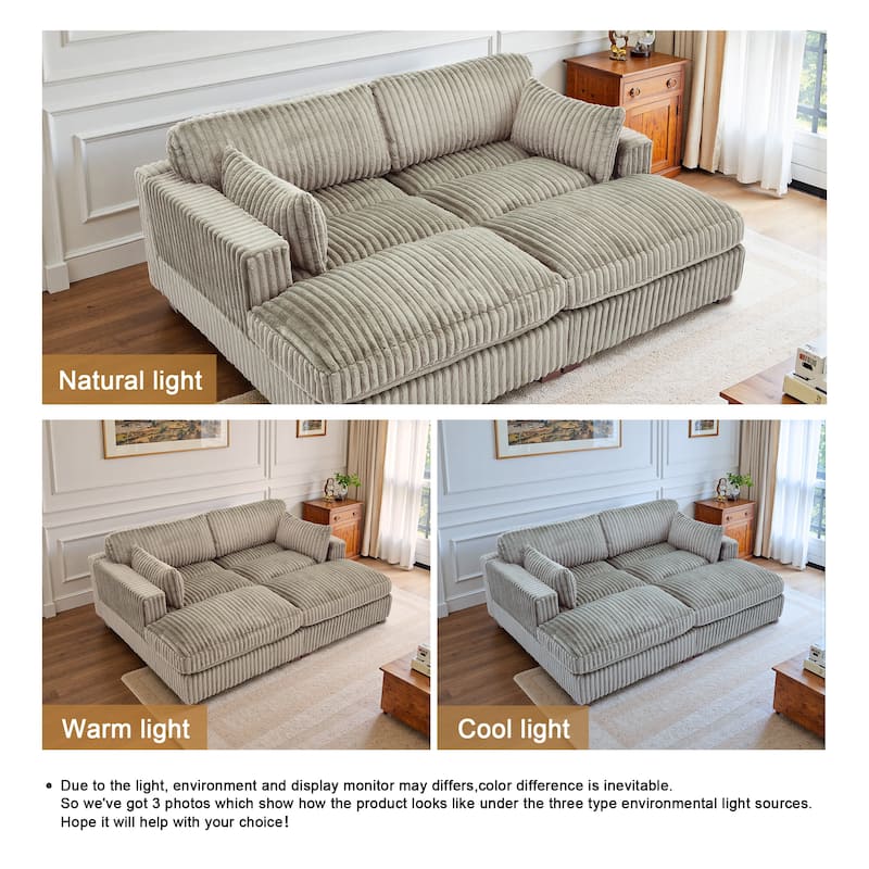 82" W Plush Corduroy Modular Sectional Sofa Chaise Lounge