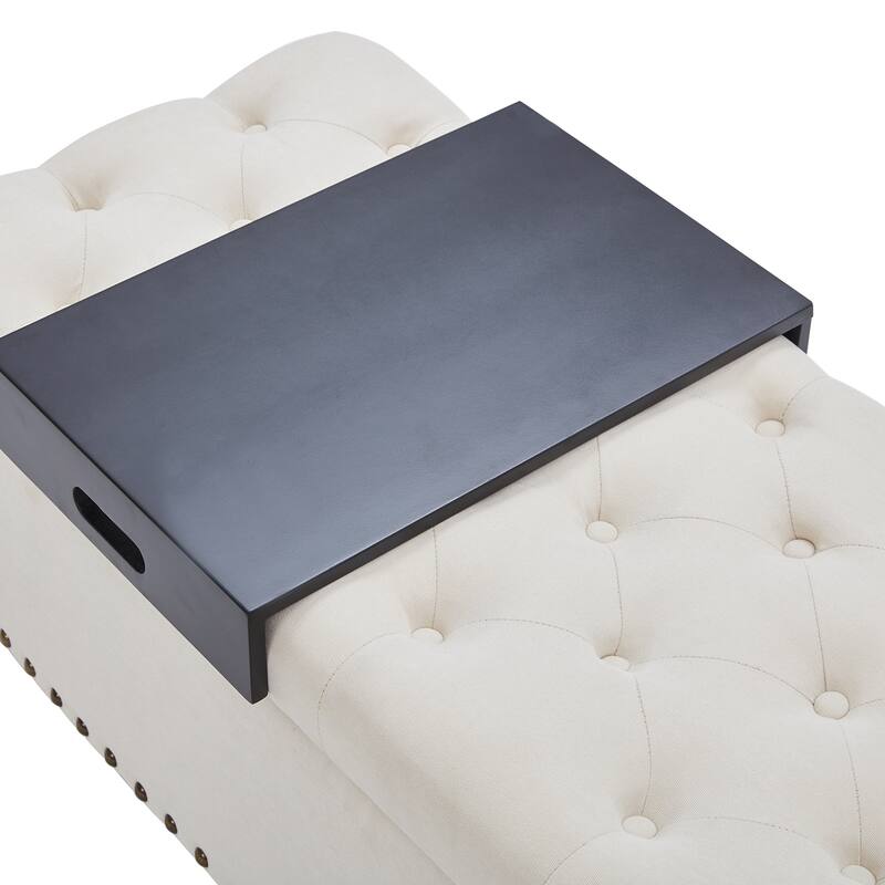 50-inch Button-Tufted Storage Bench Ottoman with Removable Tray for Living Room Bottom rivets design