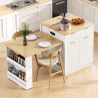 82.6" Fluted Kitchen Island with Extendable Dining Table, Kitchen Table ...