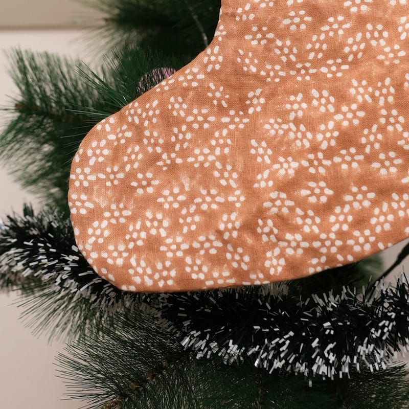 Fabdivine Handmade Christmas Stocking Floral Block Print 10X4.5 Inch Tassel Loop for Home Décor - 10"X4.5"