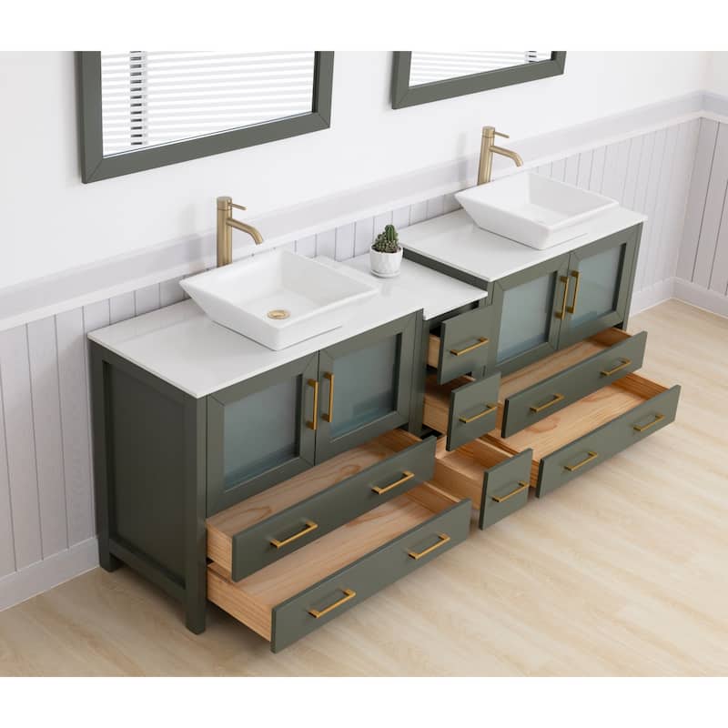 Vanity Art 84" Double Sink Bathroom Vanity Set with Engineered Marble Top and Free Mirrors
