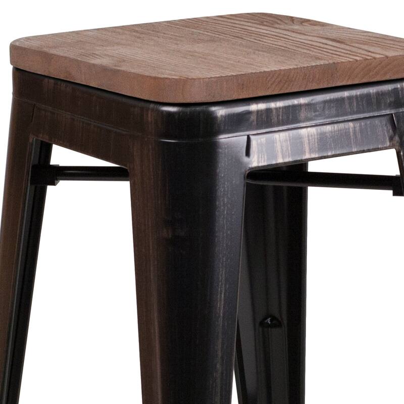 4 Pack 30" High Backless Metal Barstool with Square Wood Seat