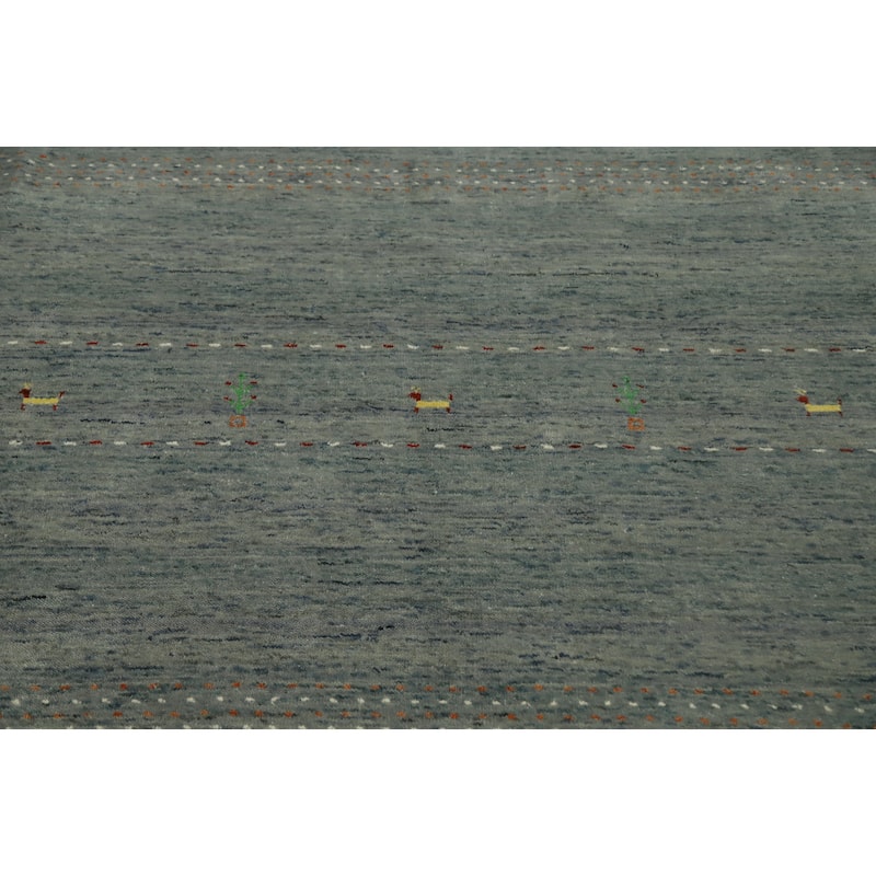 Hand Knotted Oriental 100% Wool Carpet Tribal Animal Pictorial Greys & Charcoal Gabbeh Area Rug - 8' 0'' X 8' 2''