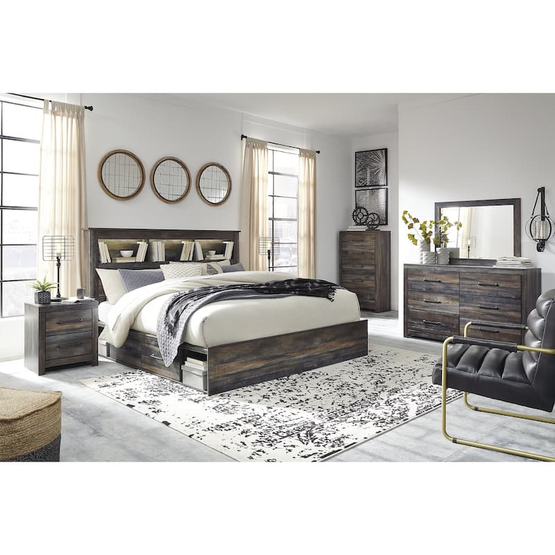 Drystan Rustic Brown Bookcase Bed with 2 Under Bed Storage Drawers