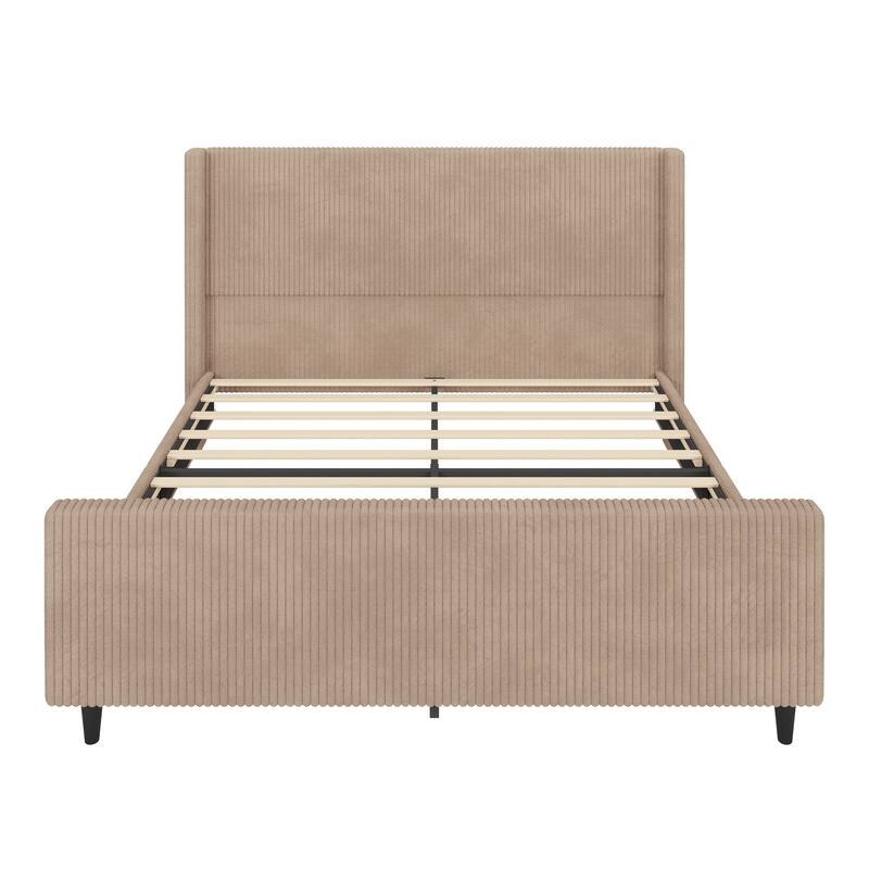 Corduroy Upholstered Bed with High Headboard by Harper&Bright Designs