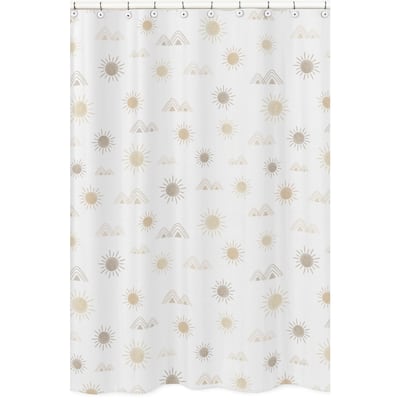Boho Desert Sun Taupe Fabric Bath Shower Curtain Neutral Tan Beige Ivory Gold Cream Bohemian Mountain Nature Geometric Sunshine