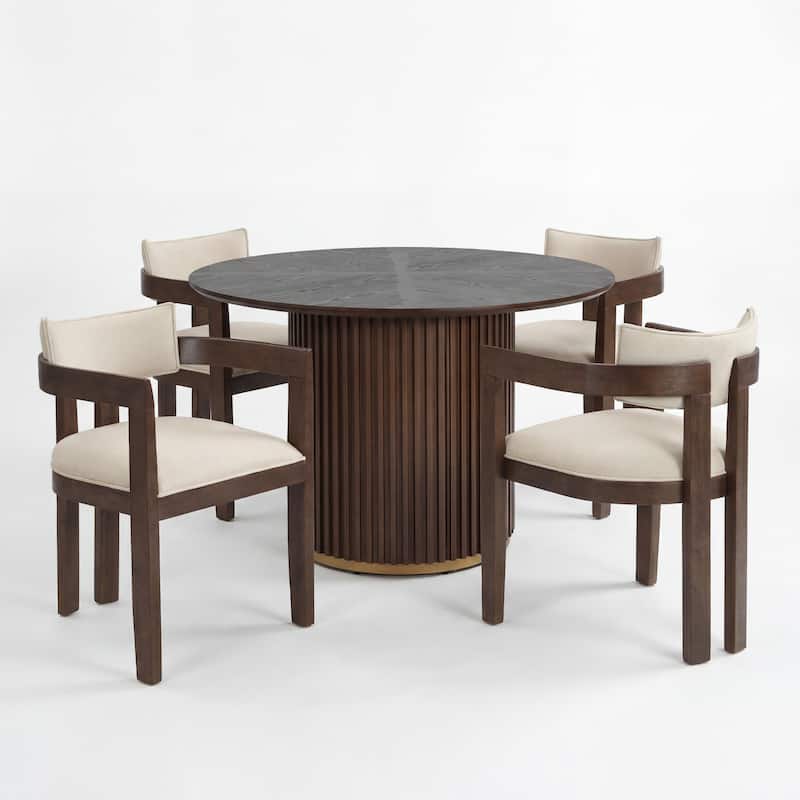 Christopher Knight Home - Modern 5-Piece Wooden Dining Set with Upholstered Linen Chairs