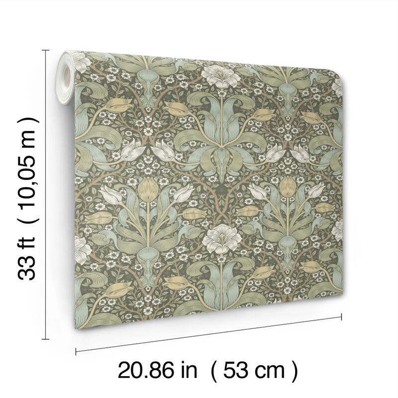 Spring Thicket Green Tulip Damask Wallpaper