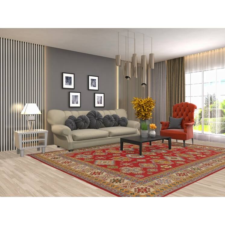 Geometric Kazak Oriental Area Rug Handmade Dining Room Wool Carpet - 8'1" x 10'3"