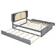 preview thumbnail 18 of 28, Wood Queen Size Platform Bed with Drawers, Trundle and Rattan Storage Headboard