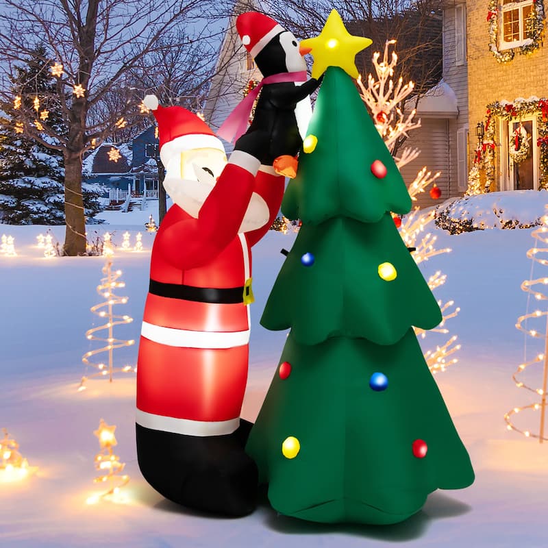 Gymax 6FT Christmas Inflatable Tree Santa Claus & Penguin Decor w/ Air - See Details