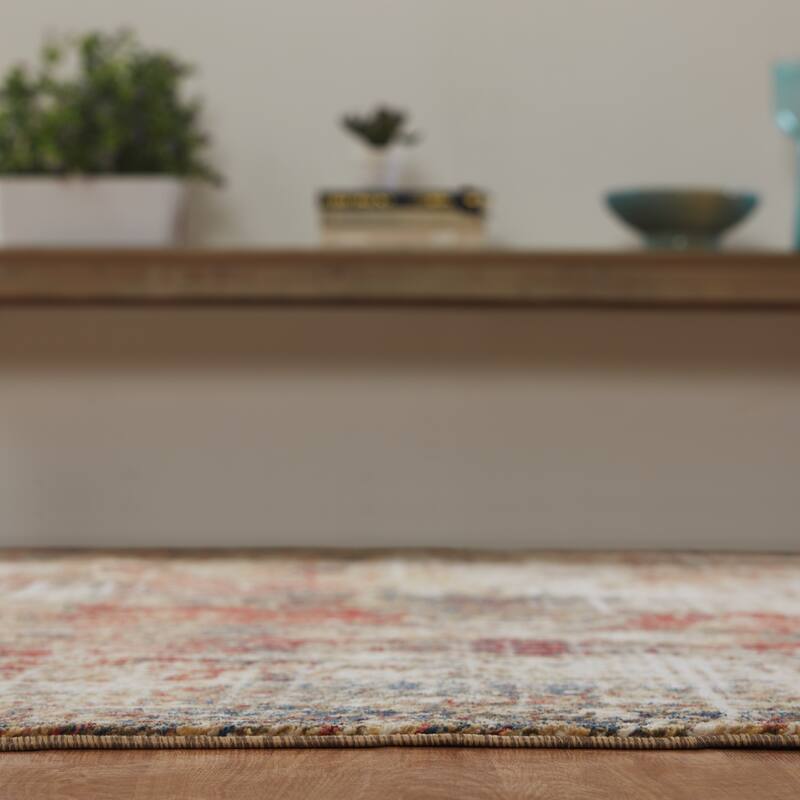 Porch & Den Delta Distressed Ivory / Crimson Abstract Area Rug