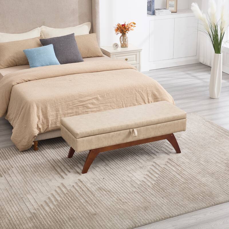 Upholstered storage Bench - Camel