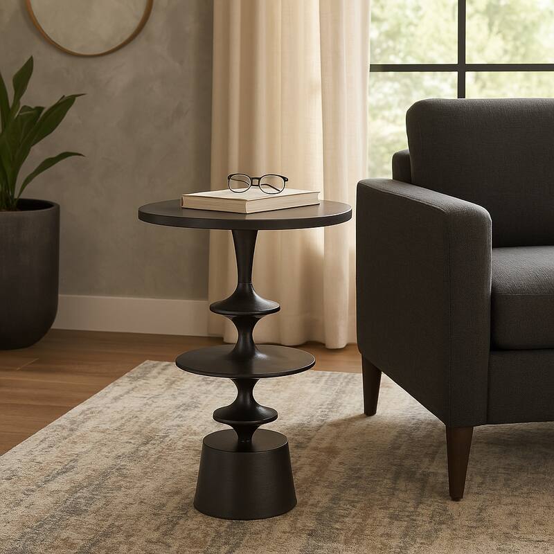 Accent Side Table with Polished Marble Top and Curved Base - 25"