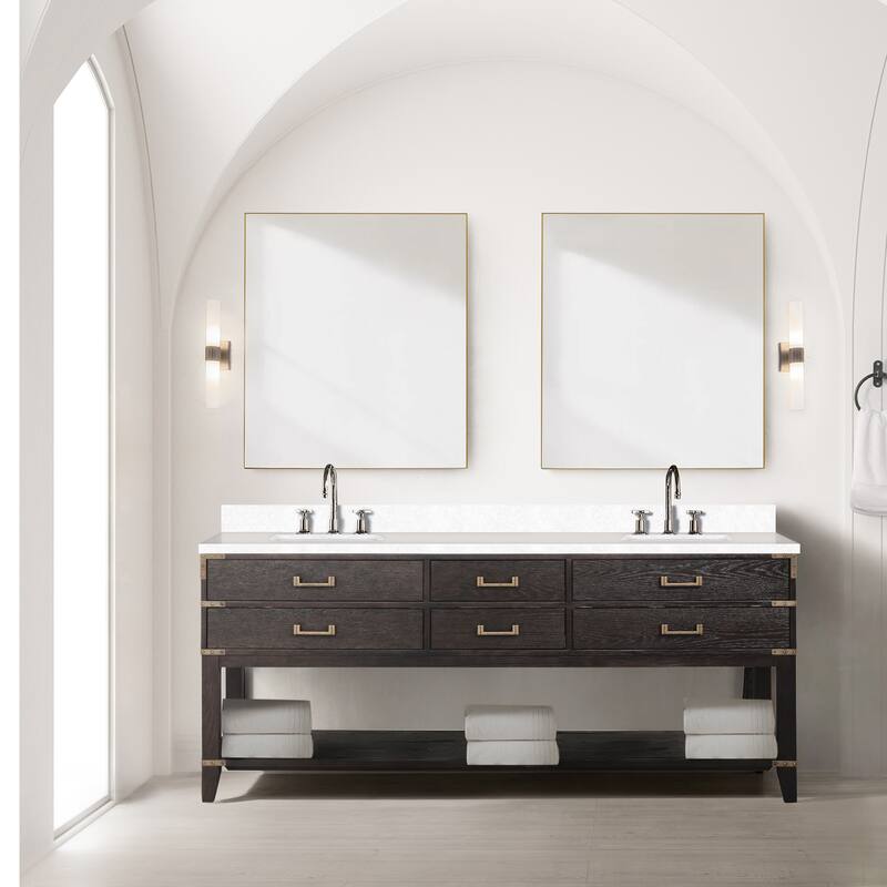 Norwalk 60 in W x 22 in D Black Oak Double Bath Vanity, Cultured Marble Top, and 28 in Mirrors