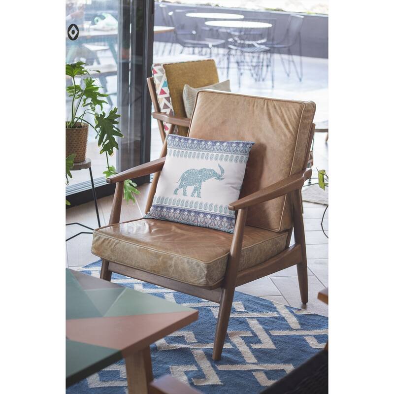 16" Teal Ornate Elephant Zippered Suede Throw Pillow
