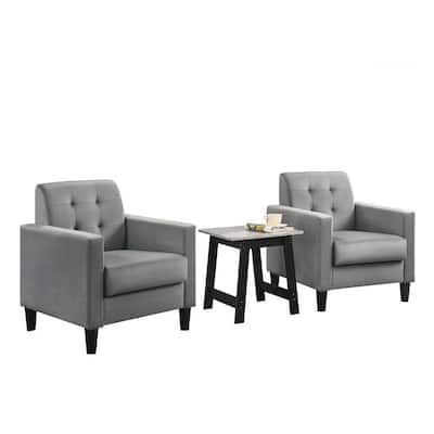Oz Living Room Set with 2 Velvet Armchairs, Wood Accent End Table, Gray