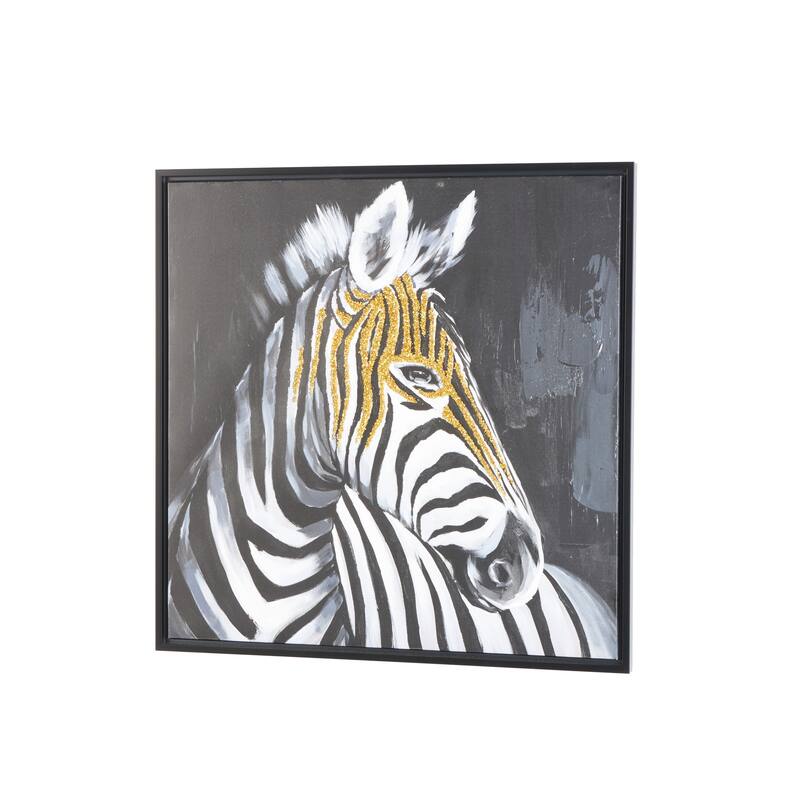 Black Canvas Zebra Framed Wall Art with Gold Foil Accents