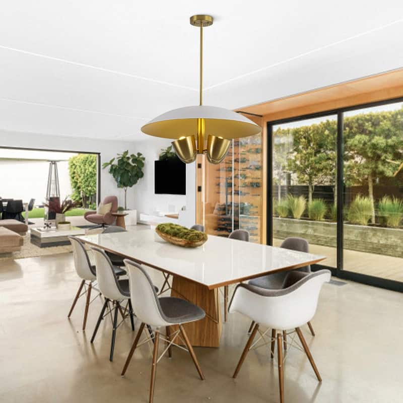 Mid-Century Modern 4-Light Flat Dome Pendant Chandelier