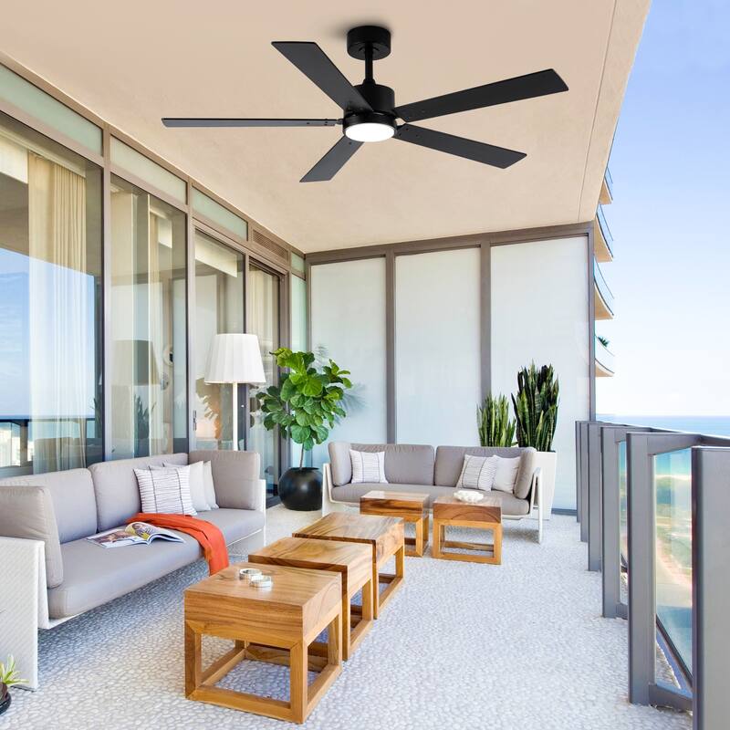 Vaczon 52" Modern Black LED Smart Ceiling Fan with Light and APP Control