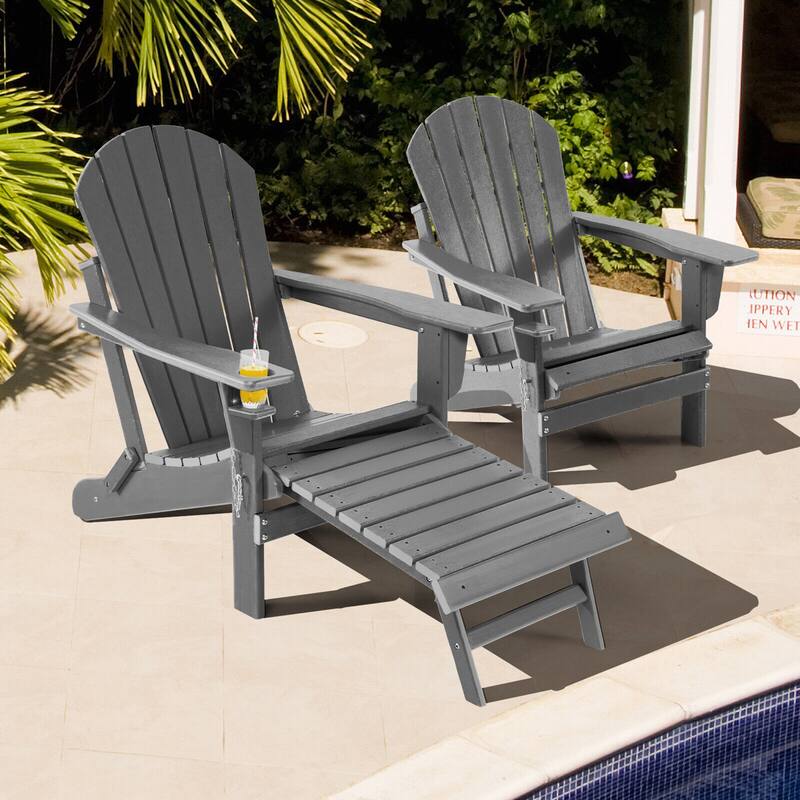 Gymax 2PCS Folding Adirondack Chair HDPE Patio Lounge Chair w/ - Grey