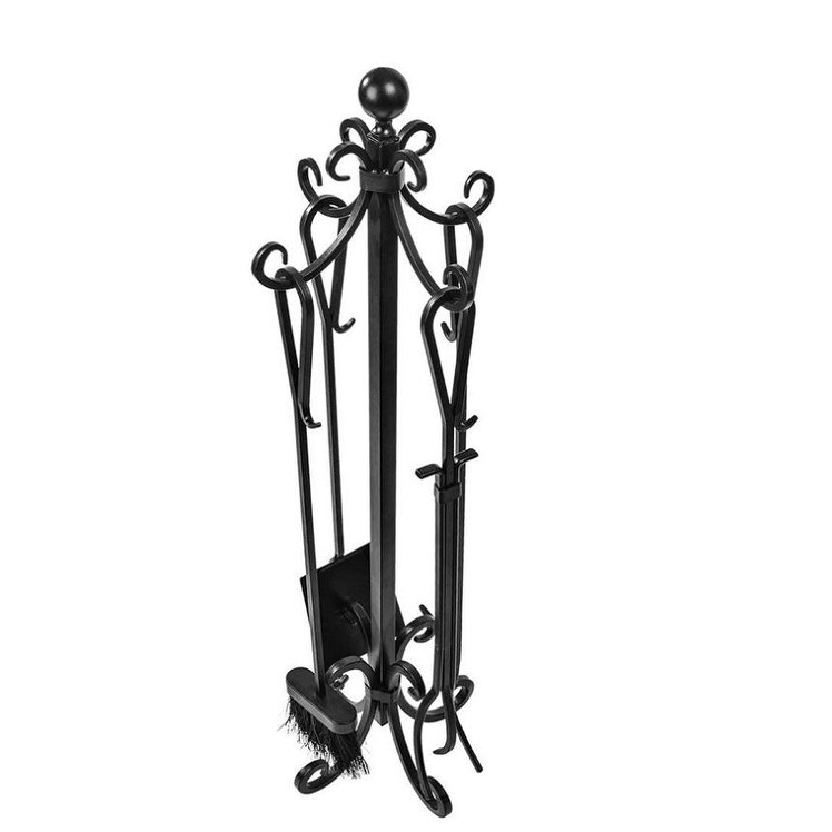 4 Piece Companion Set Black Steel Fireside Fire Tool Fireplace Accessories Tools