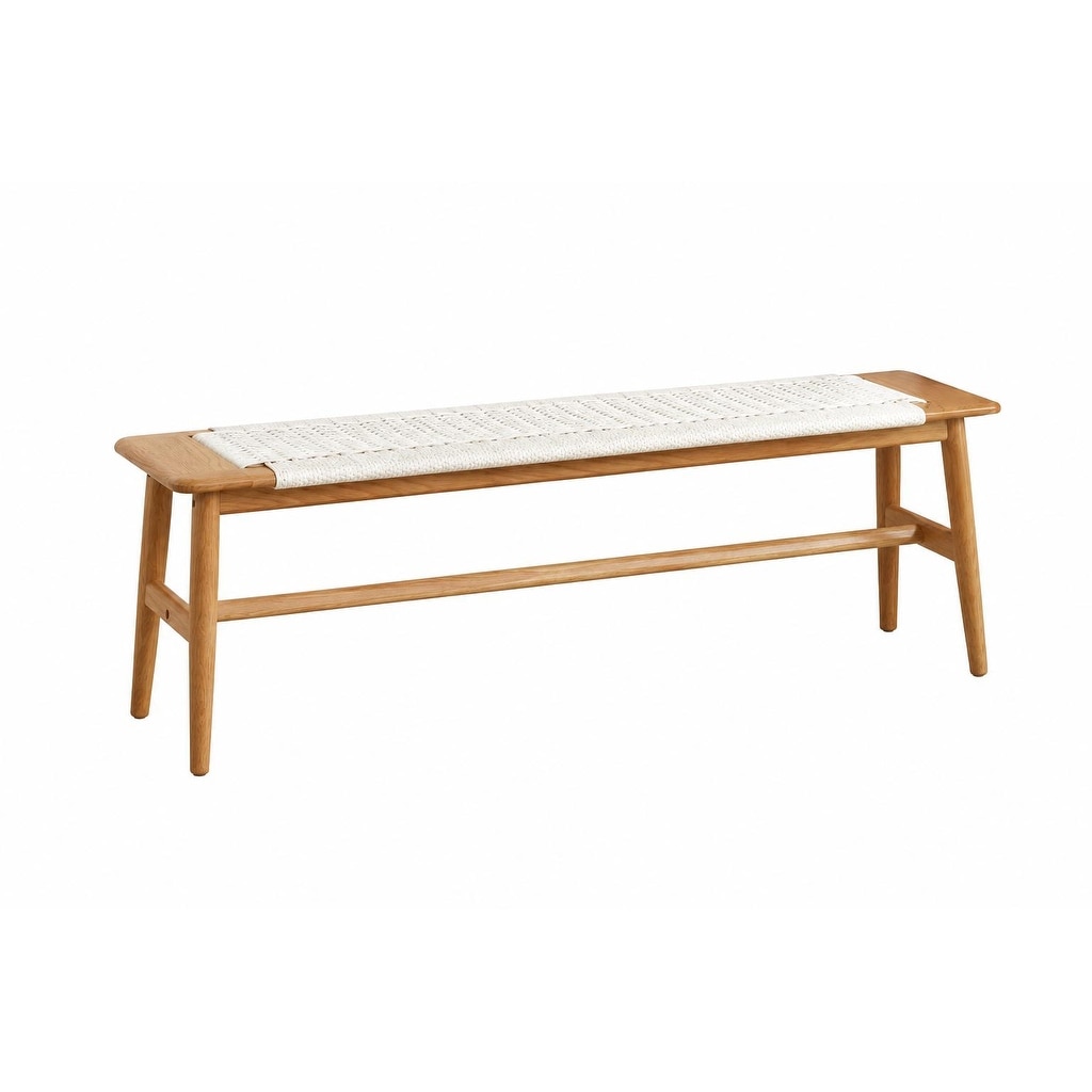 White Natural Oak Woven Dining Bench Multi-Use Bedroom Bathroom Seat