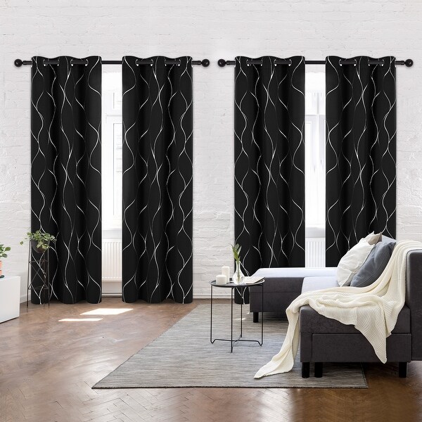 Deconovo 42 Width Silver Line Blackout Curtains(4 Panel) - Bed