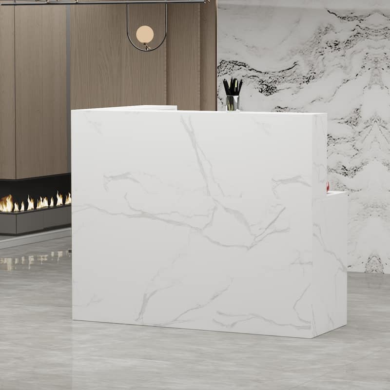 55.9-inch L-shaped Black or White Marbled Wood Reception Desk