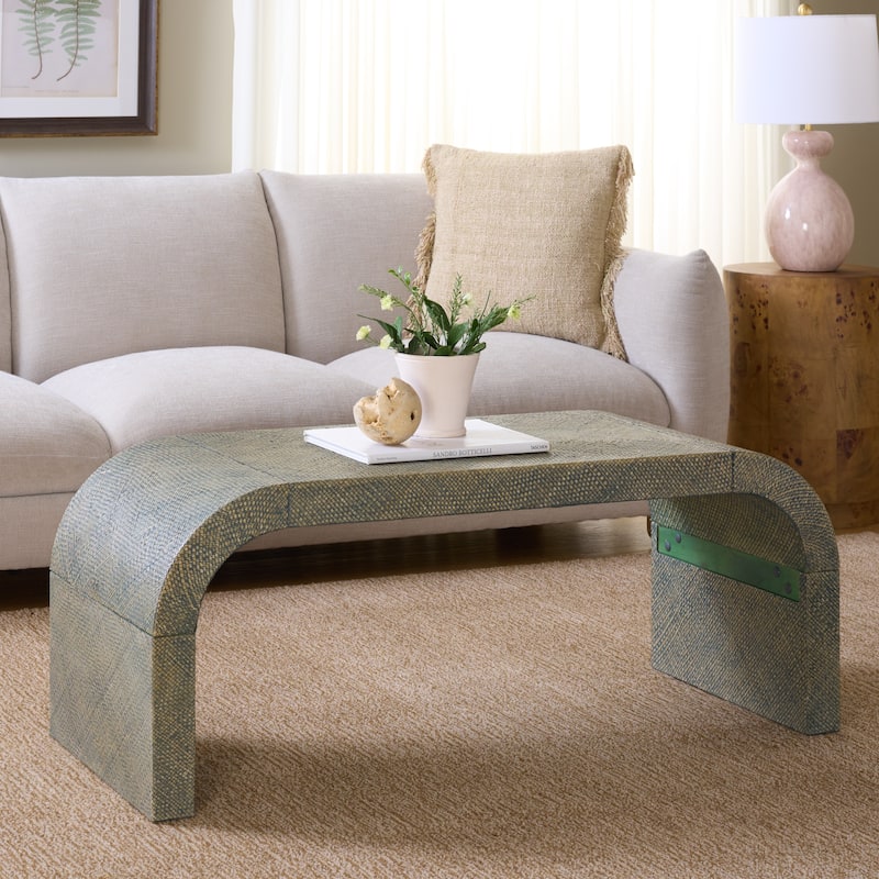 SAFAVIEH Home Pipat Curved Pandan Coffee Table, Fully Assembled - 18"W x 45"D x 18"H