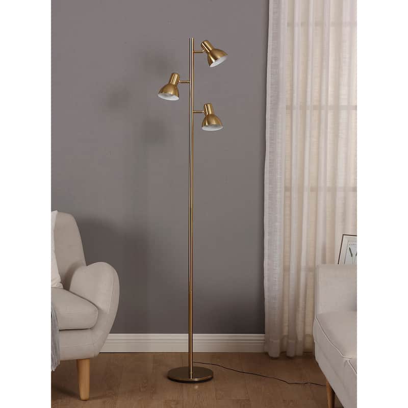 Brightech Ethan 65.5 in. Antique Brass Mid-Century Modern 3-Light 3-Way Dimming LED Floor Lamp with 3 Brass Metal Cone Shades