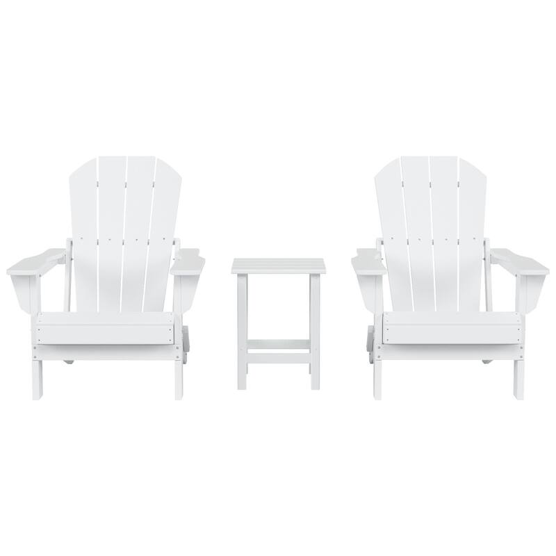 Polytrends Laguna Hdpe All Weather Outdoor Patio Foldable Adirondack Chairs With Side Table (3-Piece Set)