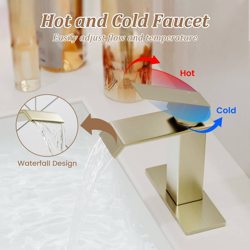 Single Handle Single Hole Bathroom Vanity Sink Waterfall Spout Bathroom Faucet