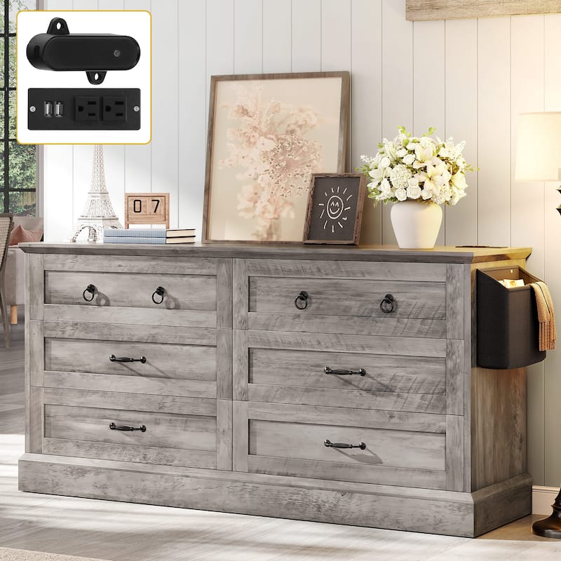 Moasis 59" Farmhouse 6 Drawer Dresser Chest of Drawers Storage Organizer For Bedroom