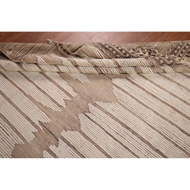 All-Over Striped Moroccan Large Area Rug Hand-Knotted Wool Carpet - 12'8"x 20'3"