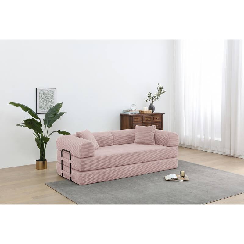 Convertible Sleeper Sofa Bed, Corduroy Folding Couch with Pillow