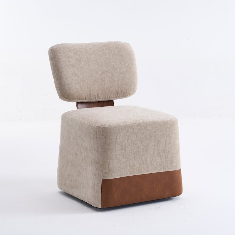 Linen Upholstered Armless Dining Chair with Casters