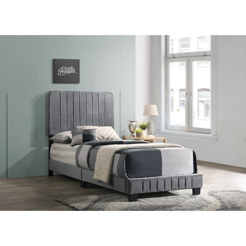 Stylish Gray Twin Bed with Channel Tufted Detailing and Durable Construction - Gray