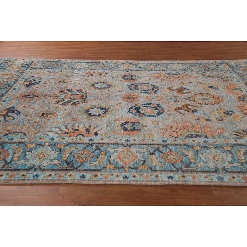 Floral Oushak Indian Area Rug Hand-Knotted Wool Carpet - 8'9" x 12'1"